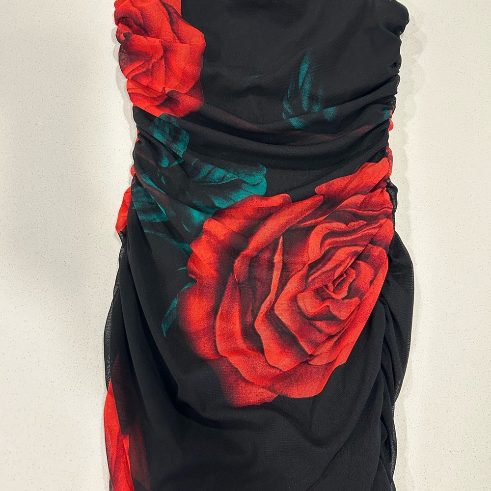 Lovely Day Black Dress with Red Rose Print size M